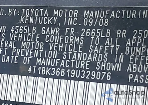 2009 Toyota Avalon Xl from USA, damaged, VIN 4T1BK36B19U329076